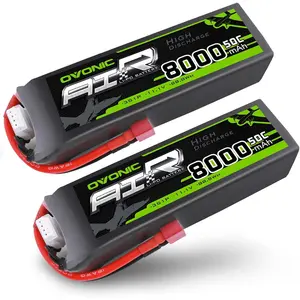 OVONIC 3s Lipo Battery 8000mAh 50C Max to 80C 11.1V Battery Soft Case with Dean-T Connector for RC Airplane Helicopter Car Truck Boat (2 Packs) Rechargeable