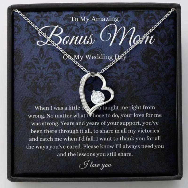 Mom Necklace, Stepmom Necklace, To Bonus Mom On My Wedding Day Necklace, Gift For Stepmother Of The Groom From Stepson Groom, Beautiful Necklace Gifts for Mom - Perfect Mother's Day Jewelry, Thoughtful & Meaningful Gift for Mother