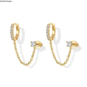 Trendy Single Row Zircon Stud Earrings for Women, Stylish Tassel Hoop & Ear Cuff Design, Y2K Fashion Versatile Jewelry, Shiny Eye-Catching for Daily Wear, Parties & Night Out
