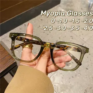 2024 Retro Black Large Frame Myopia Glasses for Women Korean Trendy Olive Green Glasses Anti Blue Light Near Sight Glasses