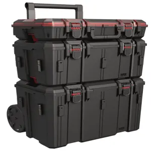 Hyper Tough Hyper Stack Heavy Duty 3 Piece Modular Rolling Toolbox System, Black