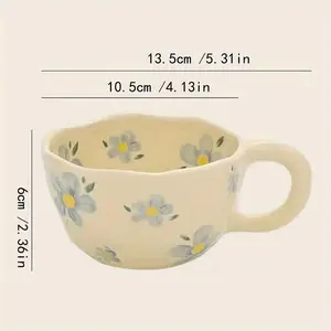 1pc 8.5oz Cup Milky Yellow Hand Pinched Irregular Mug, Tulip Ceramic Cup, Coffee Cup, Matcha Tea Cup, Oatmeal Cup, Small Flower Breakfast Cup, Gift for Birthdays, Christmas, Halloween, Easter, Youngsters's Day, Home, Office, or Cafe Use, Reusable