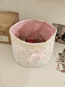 Cute Floral Print Storage Basket, Large Capacity Round Organizer, Desktop Tray, Foldable Laundry Bin, Portable Makeup Bag, Gift Idea, Collapsible Storage Baskets, Decorative Basket