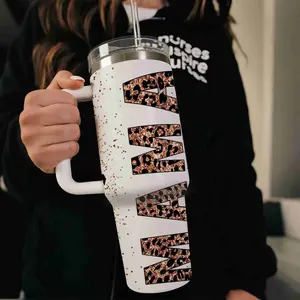 Glitter Leopard Mama - 40oz large capacity car water bottles with lid and handle, 304 stainless steel insulated tumbler, suitable for car, office, travel, Gifts for Hope, Mom Gift
