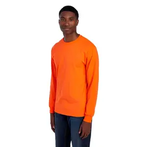3pc of Cotton Shirts Long Sleeve Men's Orange Crew Neck Fitted Top for Autumn All Seasons Casual Workwear Streetwear