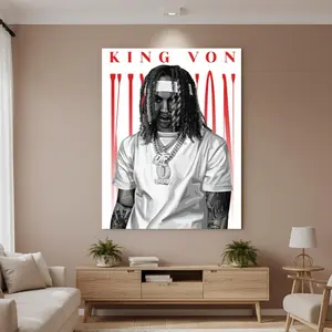 Framed 1pc Framed Canvas Wall Art - King Von "Welcome Back" Album Cover Poster, Contemporary Modern Decor for Bedroom, Living Room, or Office, Perfect Gift for Fans, Dormitory, and Holiday Decorations