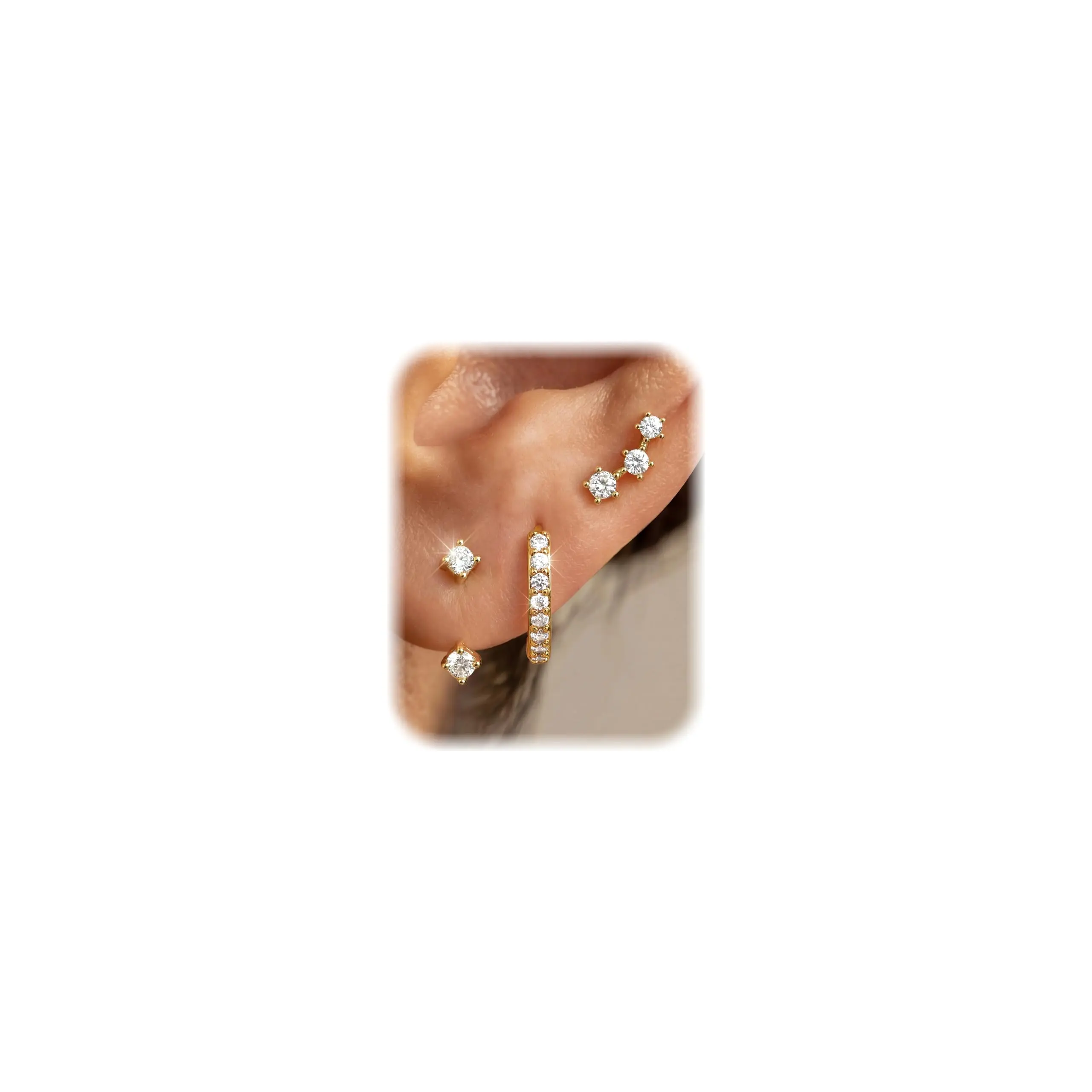 14K Gold Plated,White CZ