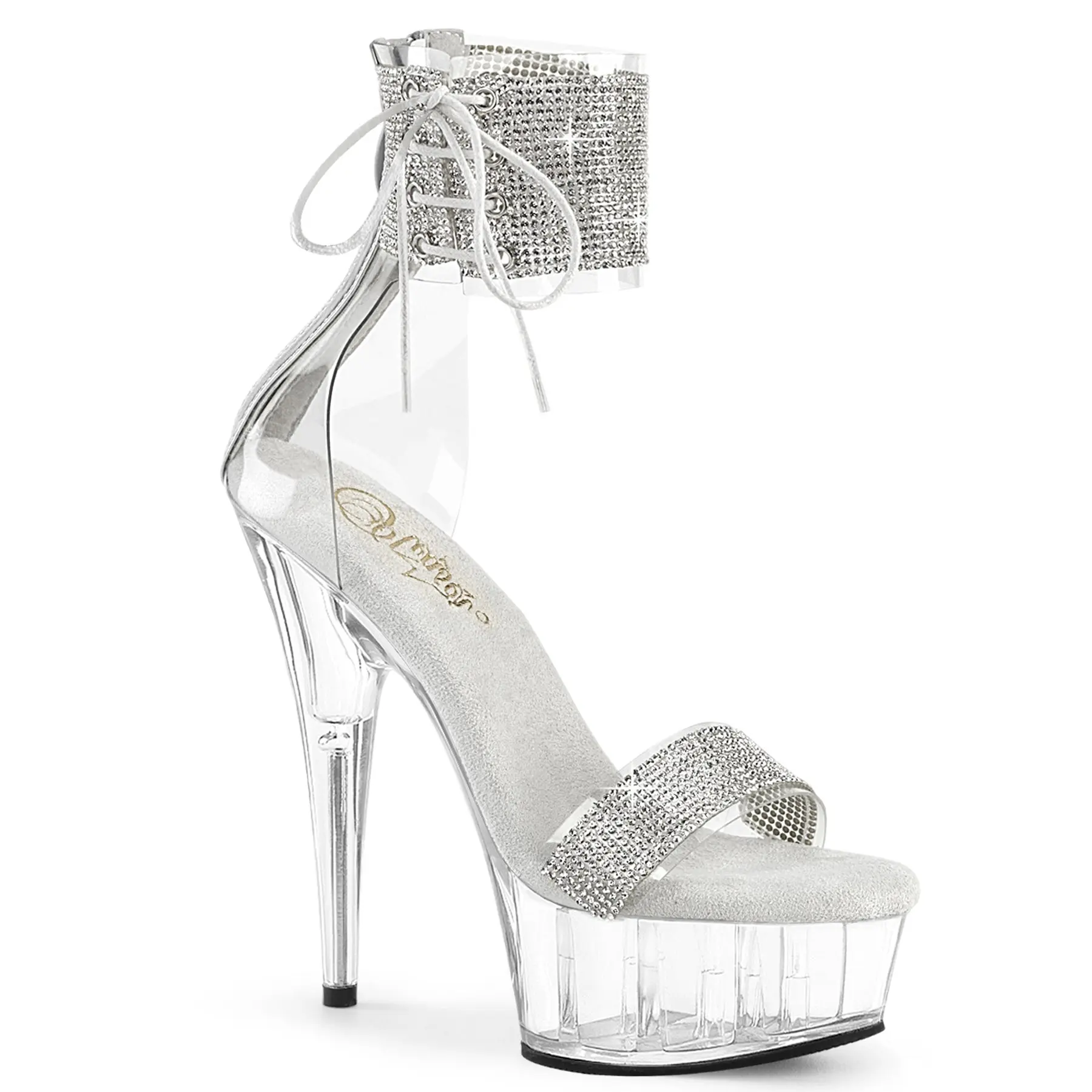 Pleaser Women's Delight-627RS Sparkling Rhinestone Platform Sandals, 6" High Heel for Evening Parties with Side Laces & Zipper, Fashionable Party Shoes, High Heels