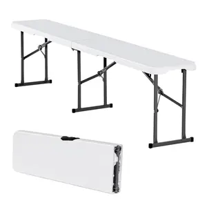 fathersdaygift VEVOR Plastic Folding Bench, 6 ft Portable Bench for Indoor/Outdoor Picnic Party Patio Camping Dining, Foldable Smooth HDPE Seat for Garden Soccer Multipurpose Entertaining Activities, 1 Pack, White