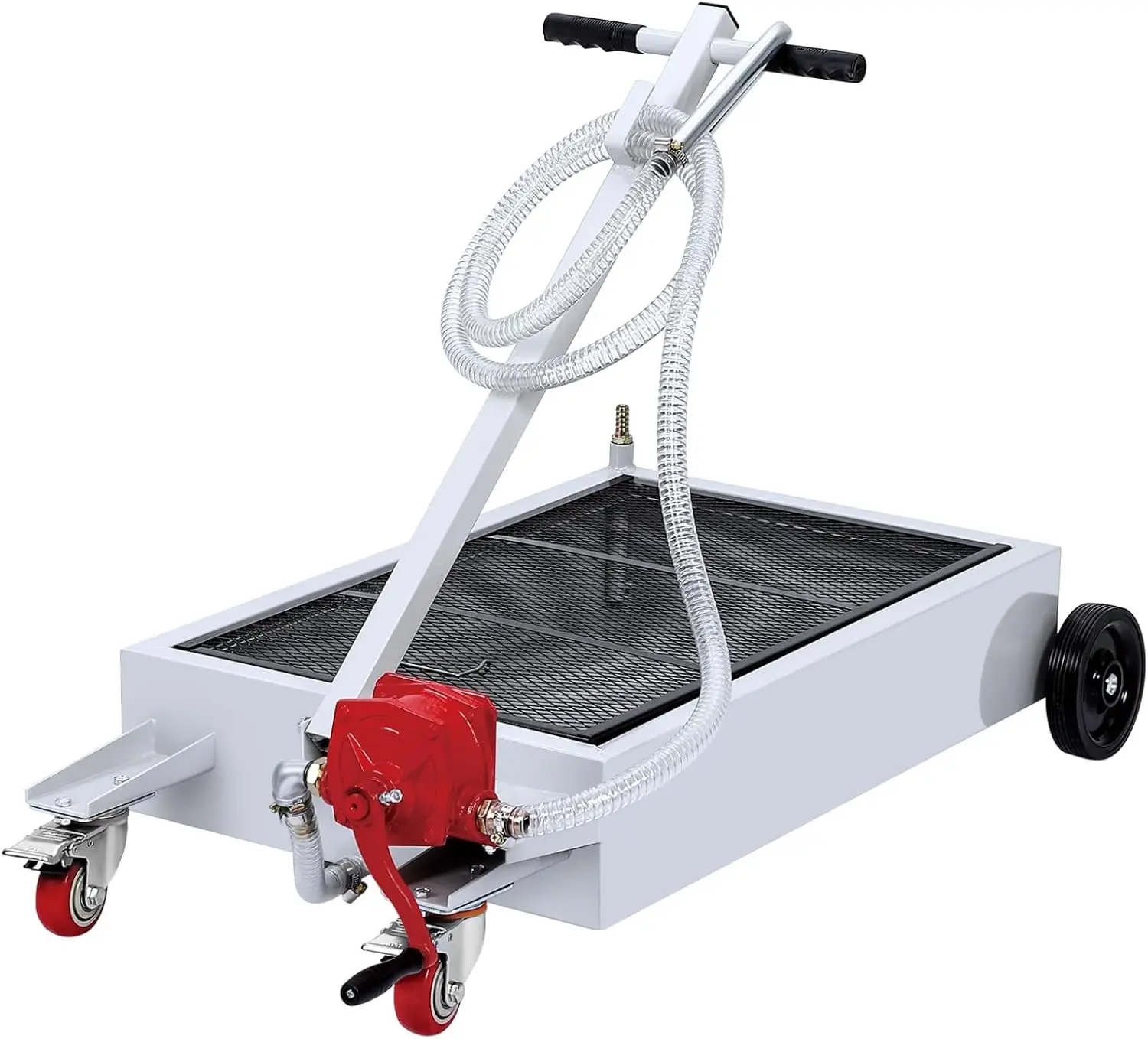 Low Profile Oil Drain Pan, 15 Gallon Rolling Oil Drain Cart with 110V Pump, 8 ft Hose & T Folding Handle, Oil Drain Pan for Cars, Trucks, Buses, RVs