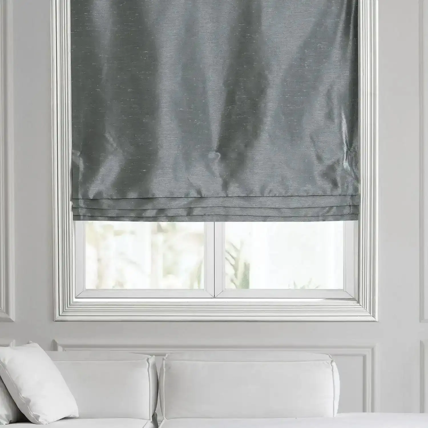 Storm Grey Vintage Textured Faux Dupioni Silk Roman Shade