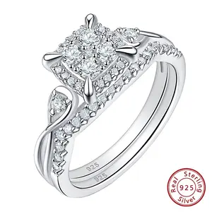 2pcs / 3pcs Bridal Rings Set for Women Solid 925 Sterling Silver Engagement Ring Wedding Bands Halo Round Cut 5A Zircons  #Love Story
