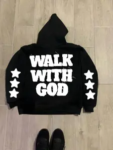 Women's Letter & Star Print Drop Shoulder Hoodie, Fashion Casual Drawstring Pocket Hooded Sweatshirt for Daily Holiday Outdoor Wear, Women Clothing for Fall & Winter