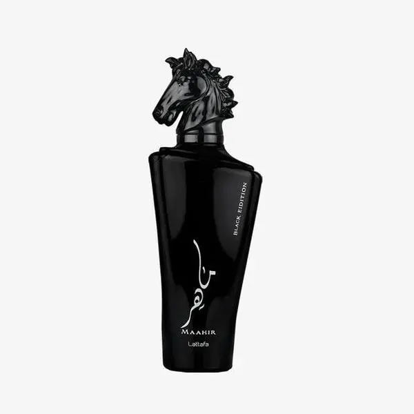 Lattafa Maahir Black Edition Eau De Parfum Spray | 3.4 oz (100ml) | Black Pepper, Saffron, Labdanum, Leather, Cedar, Patchouli, Guaiac Wood Scent | Long Lasting Fragrance for Men and Women (Unisex)