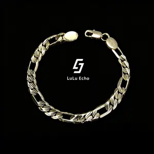 LuLuEcho No Faded 14K Gold Plated Figaro Chain Bracelet for Men, Covered with Gold Element,6.5MM for Men Women Jewelry Gift for Men Women