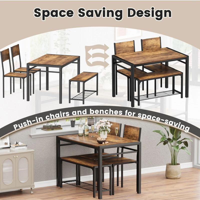 FURMAX Dining Set Table and Chair Set for 4 with Bench Modern Indoor Outdoor Kitchen Living Room Furniture Garden Desk Set Wood Metal Waterproof Desk Chair Set FURMAX Dining Set Table and Chair Set for 4 with Bench Modern Indoor Outdoor Kitchen Living Room Furniture Garden Desk Set Wood Metal Waterproof Desk Chair Set