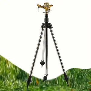 1 Set Rotating Tripod Sprinkler - 360° Automatic Rotation Irrigation Watering Device, Retractable Large-Area Garden Lawn Home Automatic Irrigation System, Zinc Alloy Nozzle, Stainless Steel & PP Tripod, with US Size Adapter