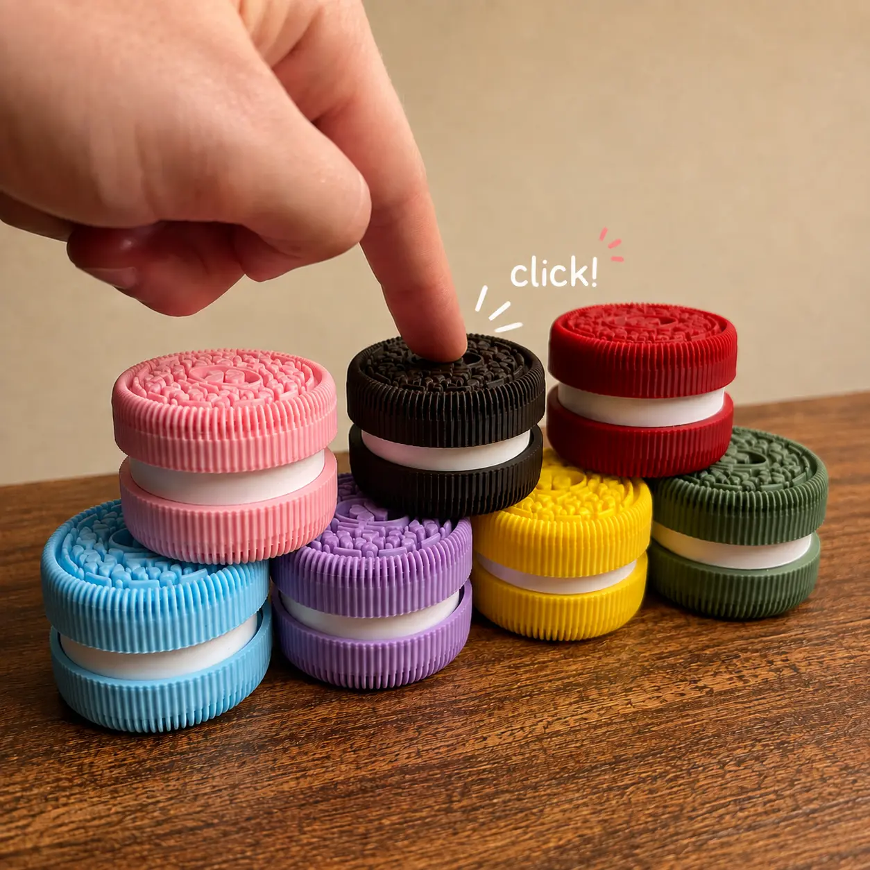 Cookies & Cream Clicker Fidget Toy, Food-Shaped Stress Relief Toy for Anxiety Relief, 3D Printed