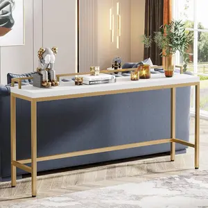 Tribesigns Extra Long Sofa Table, 70.9 Inch Modern Console for Living Room, Skinny Hallway White and Gold Design