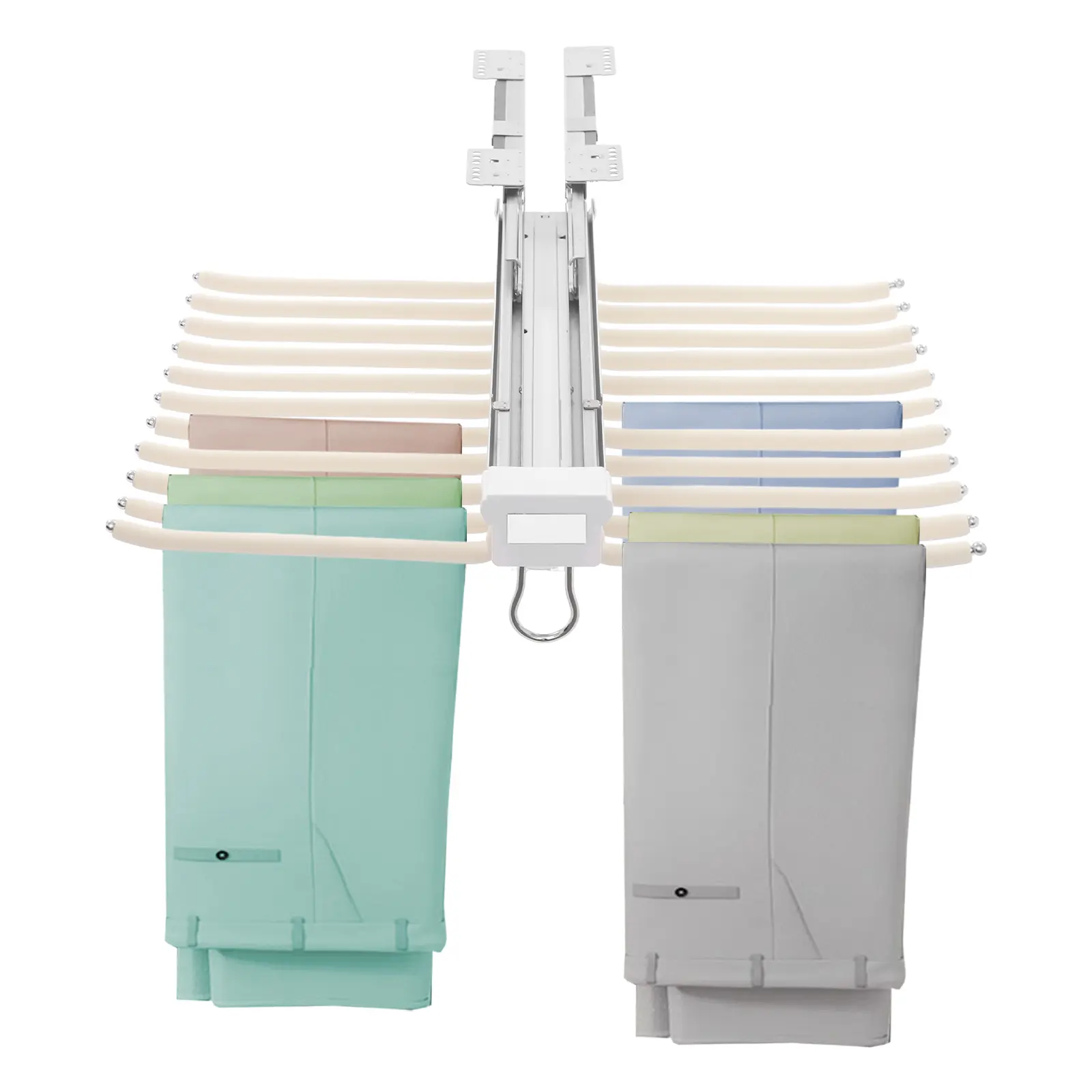 Aluminium Double Row Pants Hanger - 22-Rod Adjustable Sturdy Pull-Out Closet Rack with Silent Damping Slide Rails, Anti-Slip Flocking, Smooth Operation, 59x46cm, 15kg/33.07 lbs Capacity, Wall Mount/Wardrobe Installation, Home Laundry Accessory