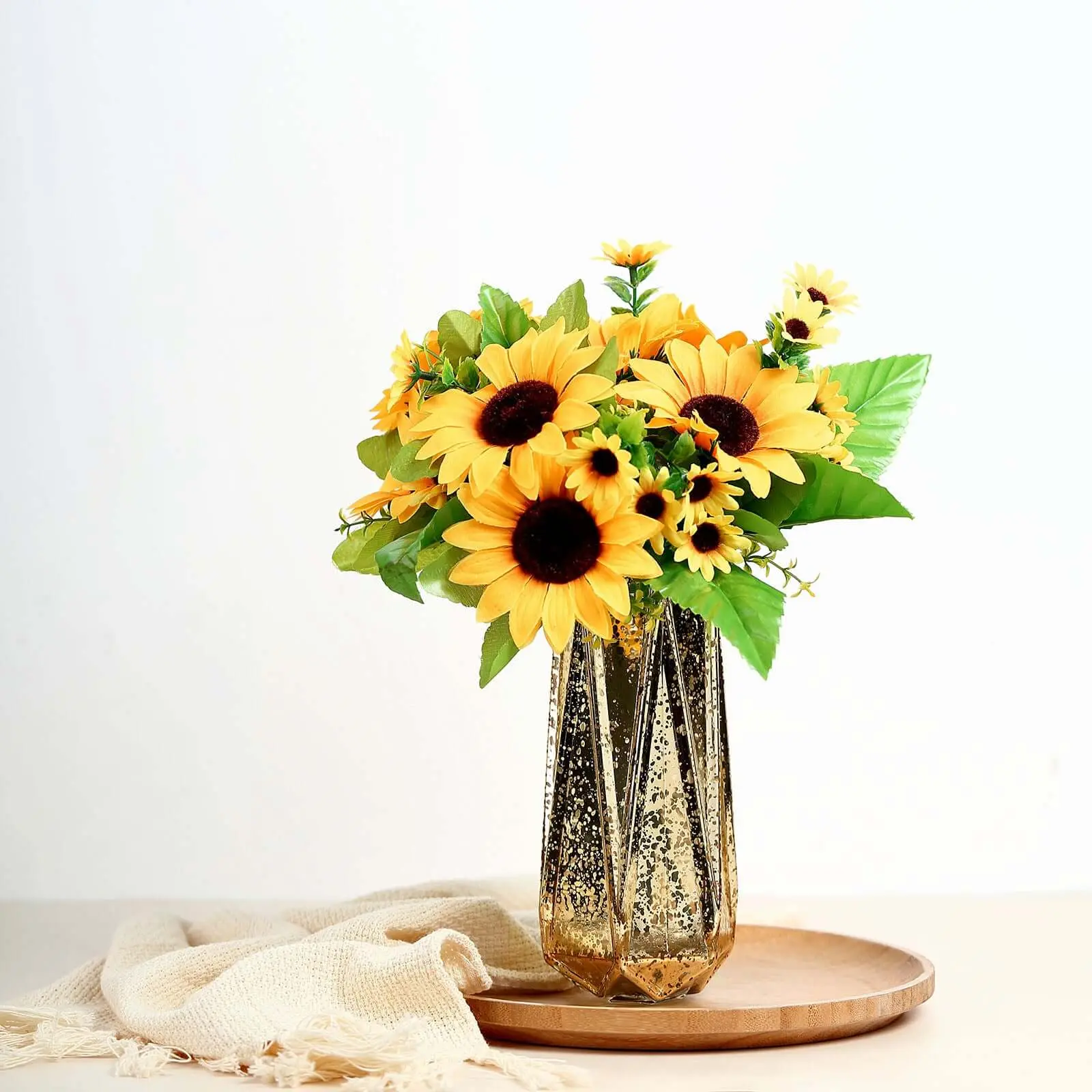 13 in Plastic Decorative Yellow Sunflower Bushes (2-Pack, Bush Shape), Decorative Flowers for Home Room, Wedding Accents, Two Packs