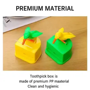 Bird Toothpick Storage Box Fully Automatic Kids Fun Toy Creative Pecking Bird Smart Toothpick Dispenser Press-Activated Home Use Premium Material Odorless Durable Lightweight Organizer Desktop Storage Box Kitchen Home Storage