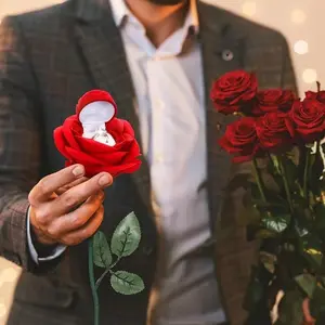 1pc Rose-Shaped Ring Box & Earring Box, Ideal for Valentine’s Day, Engagement, Anniversary, Wedding & Special Occasions, All-Season Jewelry Storage & Wedding Decor, Collapsible Storage Boxes