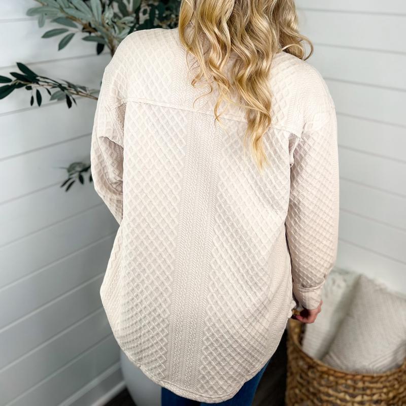White Birch Find the Way Knit Long Sleeve Oat Shacket