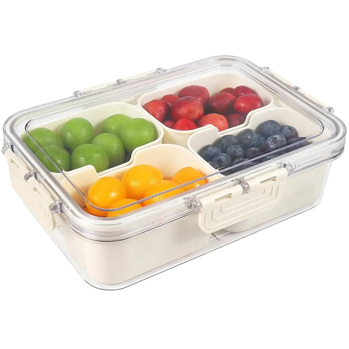 1Pc Snackle Box Container, 4 Compartment Divided Serving Tray with Lid, Snack Box Container for Candy, Fruit and Snacks, Plastic Fruit Storage, Great for Gatherings, Outings, Parties and Entertaining, Insulated Modern Containers, Containers with Lids