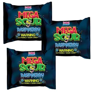 Barnetts Mega Sour Candy Raspberry (Pack of 3) - Trendy Sweet Bags - Traditionally Handmade Sweets - Sour Coating Lasts 20 Seconds - Candies for Party Bag, Gift Hamper, or Hamper Box