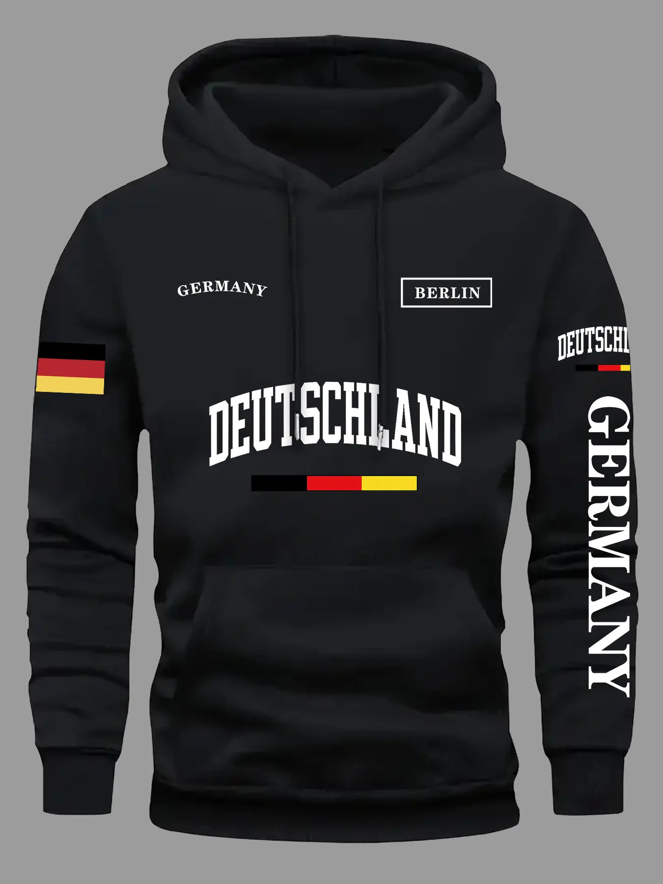 Men's Berlin Theme Hoodie, Deutschland Print, Flag Elements, Casual Fitted Design, Loose Fit, All Seasons, Trendy Street Style