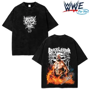 WFU - 2026 -Brock Lesnar Washed Black T-Shirt WWE Beast Incarnate Graphic Tee Vintage Acid Wash Oversized Unisex Mens Streetwear 100% Cotton Crewneck Size S-5XL Fabric fan