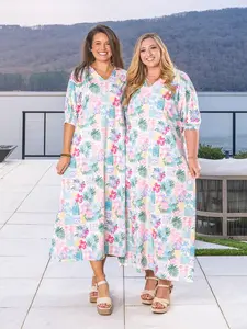 Luxe Wrinkle Free Tropical Maxi Dress by DD Design | S-3XL