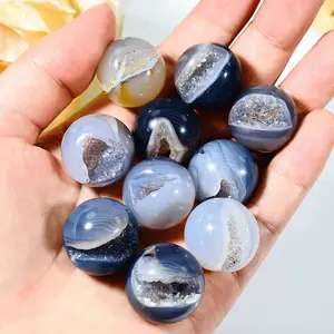 2pcs/5pcs Crystal Mini Agate Geode Spheres - Smiling Ball Shape with Crystalline Interior, Reiki Stones for Meditation, Spiritual Decor, Home Decoration, Meditation Accessories, Polished Finish, Smooth Texture