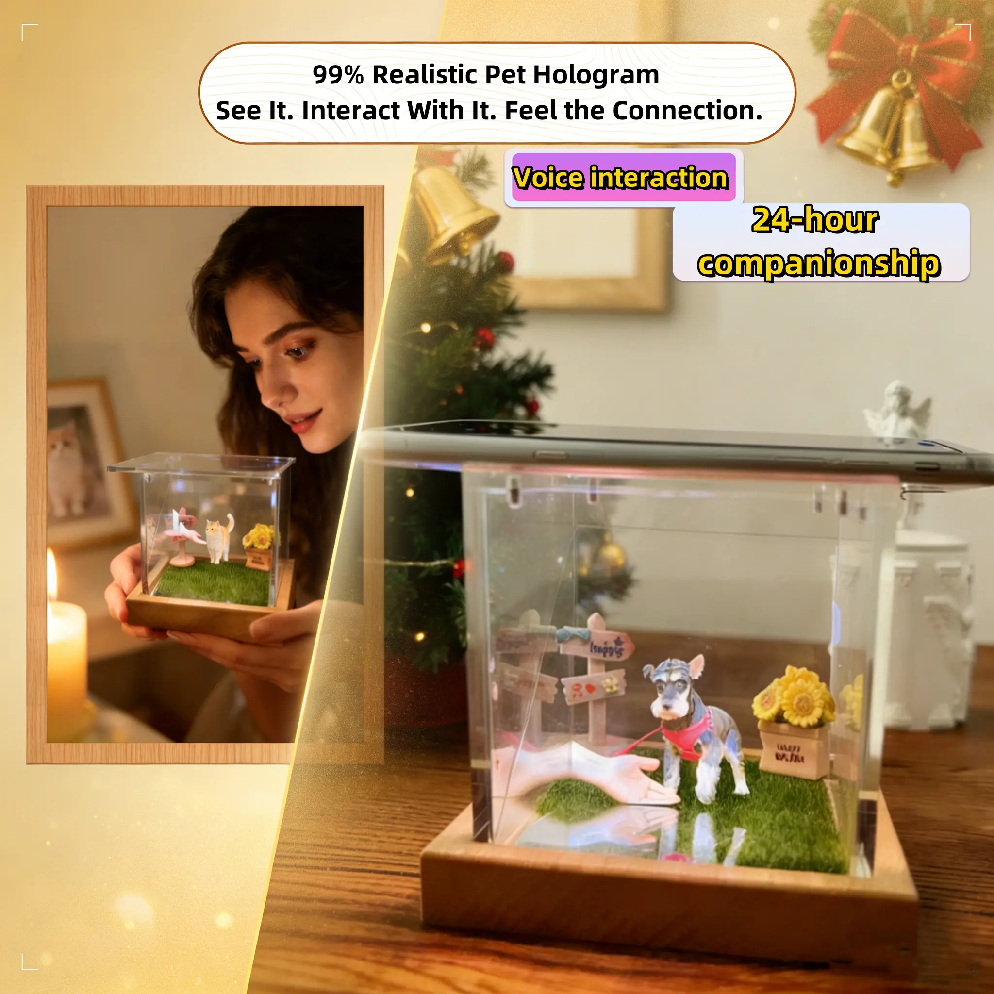 3D Holographic Pet Memorial Box with Refractive Panel - Memorial Gift, AI-Powered Image Generation & Interactive Digital House, Intuitive Touch Controls, Elegant Design, Lifelike 3D Holographic Projection for Dogs/Cats, Elegant Memorial Design, Holographi