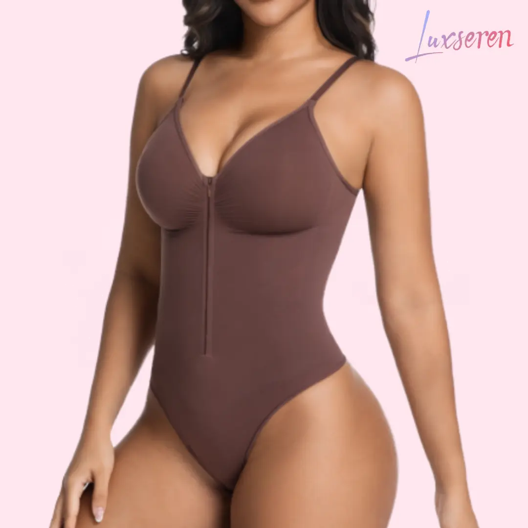 LUXSEREN Women's Lightweight Compression Shapewear Underwear - Front Zipper, Abdomen Control, Waist Slimming, Hip Lift, Tummy-Tucking Moldeadora, Flattering, Compressed, Curve, Full-Body Shapewear Bodysuit for Spring Glow-Up, Moldeadora Shapewear Bodysuit