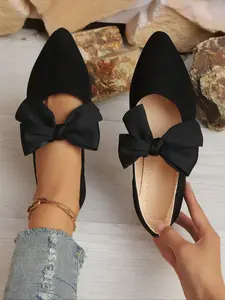New Valentine's Day Bow Pointed Toe Flat Shoes, Retro Style, Soft Sole, Perfect for Dating and Casual Wear, Women's Fashion Sneakers, Walking Shoes