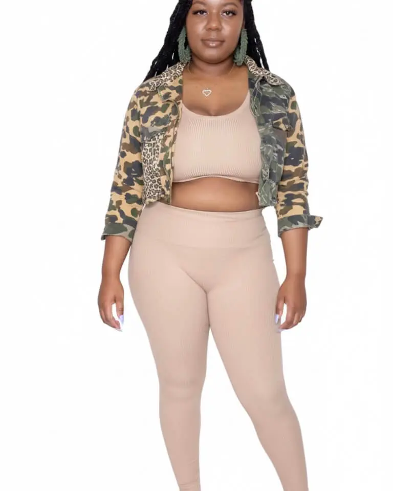 Plus size Tan brown buttery soft legging matching set - crop top tank style, ribbed material lightweight loungewear, casual wear for lounging, running errands for women