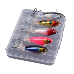 5pcs/box Pencil Lures For Bass Catfish Pike Perch, Top Water Fishing Lure With Rotating Tail, Floating Lure For Freshwater Saltwater