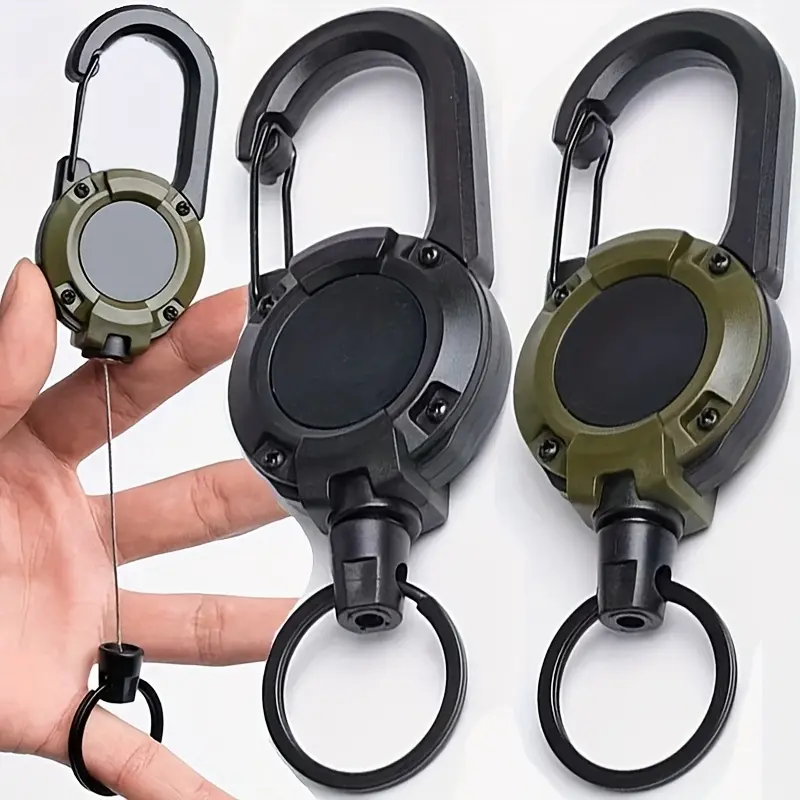 1-Pack Heavy-Duty Retractable Keychain with Extendable Wire Rope - Large Capacity, Secure Metal Clip, Durable Key Ring for Outdoor Camping, Hiking, Fishing & Everyday Use, Camping Gear, Sturdy Construction