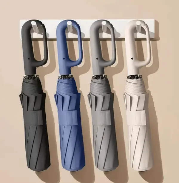 Ring Buckle Fully Automatic Umbrella Foldable Umbrella for Travel, Lightweight Automatic Open Close Umbrella, 10 Ribs Portable Rain Sunshine Wind Proof Black