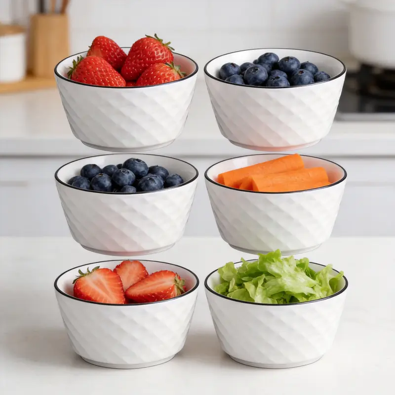 12-Piece Modern Round Ceramic Dining Set - 6 Dinner Plates, 6 Cereal Bowls, Heat-Resistant Striped Reusable Dishes, Dishwasher Safe, Adult Kitchen Tableware, Modern Kitchenware Set, Housewarming Gift for 11+ People