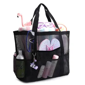 Extra Large Multi-Pocket Mesh Beach Tote Bag, Sand-Proof Breathable Heavy-Duty Shoulder Bag with Reinforced Handles for Beach, Pool, Gym, Grocery & Travel