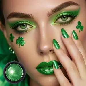 2pcs Green Metallic Eyeshadow Powder, Radiant Shimmer, Waterproff, Long Lasting, Monochrome Satin Finish, Included 1 Brush, One Piece Multi-Use, for Nail Art, Lip Makeup, Face Decoration, Vibrant Eyeshadow, Eyeshadow Makeup, Glitter Shimmer Eyeshadow