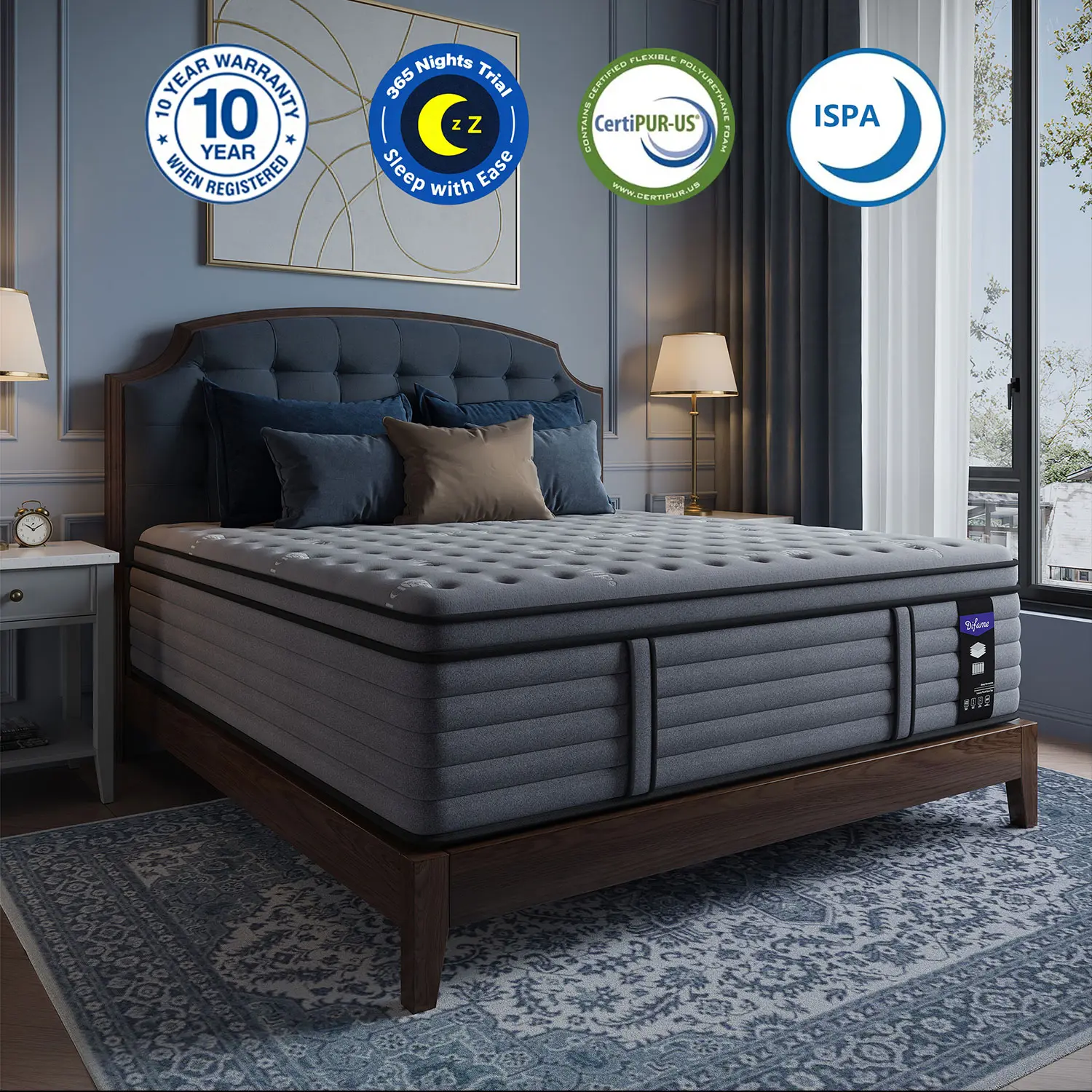 DIFAME King Mattress 14 Inch, Hotel Luxury Hybrid Cal King Mattress In A Box, Extra Enhanced Support, Relieve Back & Waist Pain, Cooling, Fiberglass-Free, CertiPUR-US, 365-Night Trial, Medium Firm