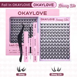 OKAYLOVE Bunny | Bunny Lite Lash Clusters Kit Mang Okaylovelashes Extension Kit  Lightweight Eyelashes Clusters with Waterproof Long-lasting Lash Bond and Seal,Tweezers and Remover for DIY Eyelash at Home Easily, Natural Makeup Girl Gifts