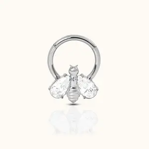 CZ Bee Clicker Titanium Hinged Hoop Earring