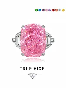 Pink Glow Cushion Beloved Ring Exquisite Oversized Sparkling Rectangular Gem Ring, Shiny Ice Flower Cut Adjustable Band, Perfect for Dating, Daily Wear, Vacation & Banquets