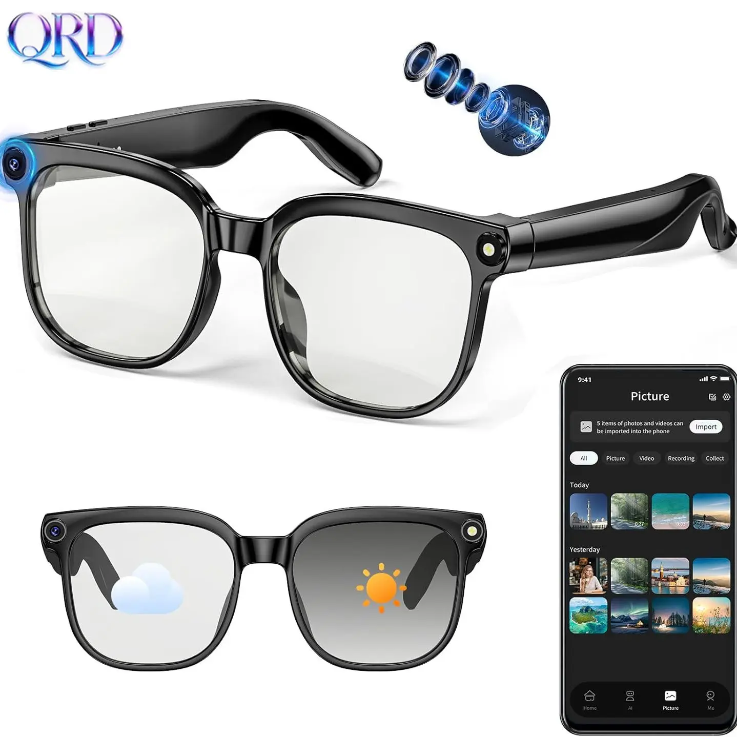 2026 New Model M02s Ai Multifunctional Smart Glasses with Camera, 4K 800w HD Video Recording, Bluetooth-compatible Sunglasses with Cameras, Wearable Tech Glasses, Real-Time Translation, Voice Assistant, Wearable Smart Glasses