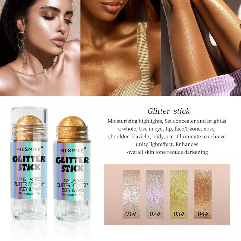 MLSMILE Glitter Stick - Multi-Use Highlighter for Face & Body, Long-Lasting Moisturizing Formula, 4 Color Options, Viral Luminous Makeup Bronzer Blend, 11g - 01# - Cosmetic
